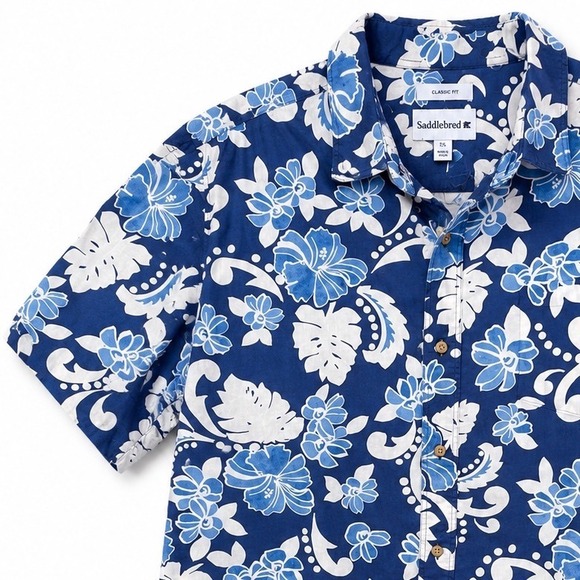 Saddlebred Other - Saddlebred Tropical Hawaiian Aloha Camp Shirt Floral Blue Button Up 2XL Vacation